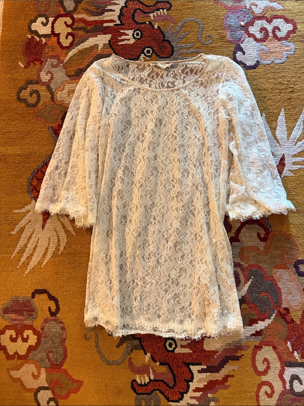 Flying Tomato Cream Lace Tunic Top